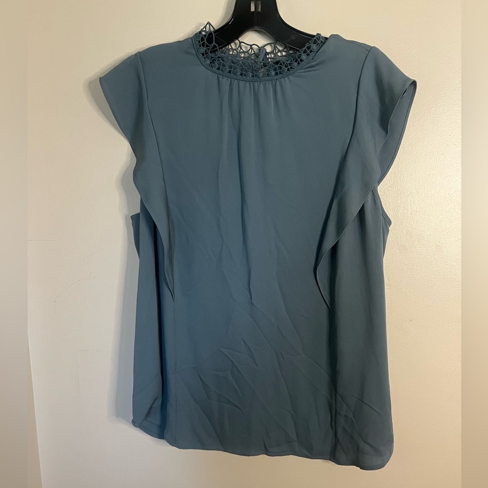 St. John M Dusty Blue Silk Blouse EUC